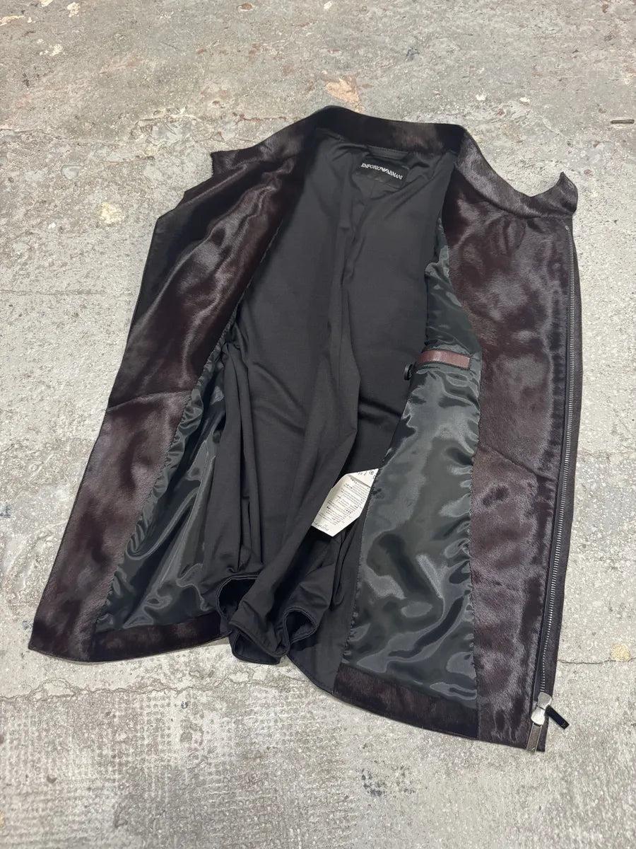 FW2014 Press Runway Prototype Emporio Armani Brown Pony Hair Vest wAQknEz 8