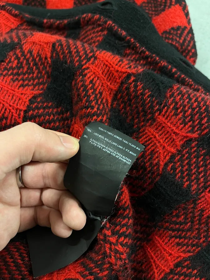 FW2014 Saint Laurent Alpaca Wool Red & Black Checkered Cardigan iAjtMCD 10