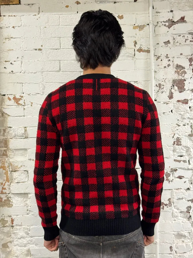FW2014 Saint Laurent Alpaca Wool Red & Black Checkered Cardigan iAjtMCD 2