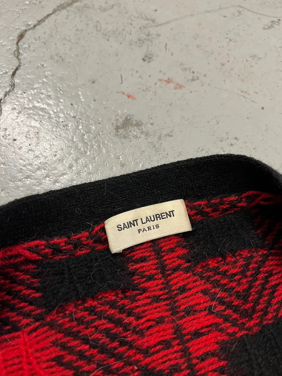 FW2014 Saint Laurent Alpaca Wool Red & Black Checkered Cardigan iAjtMCD 7
