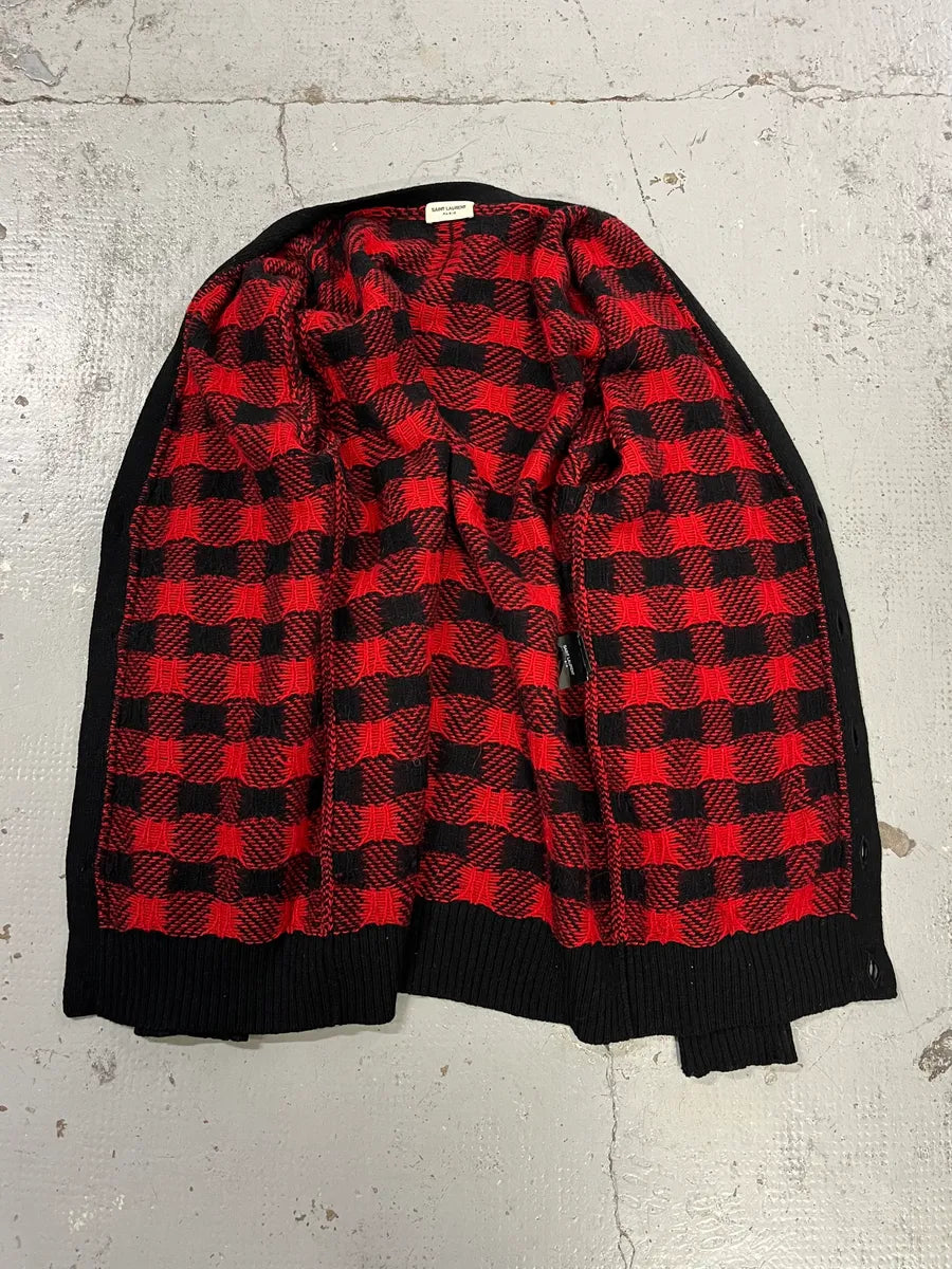 FW2014 Saint Laurent Alpaca Wool Red & Black Checkered Cardigan iAjtMCD 8
