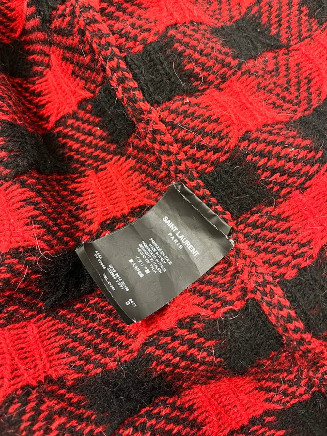 FW2014 Saint Laurent Alpaca Wool Red & Black Checkered Cardigan iAjtMCD 9