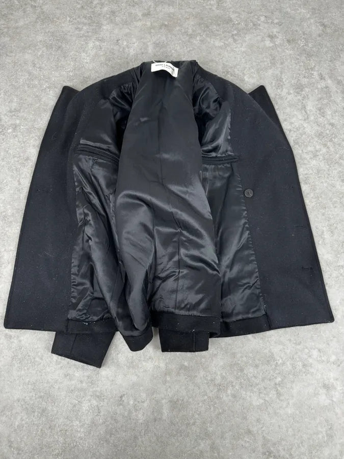 FW2014 Saint Laurent Black Classy Double-Breasted Peacoat FBtgRCN 7