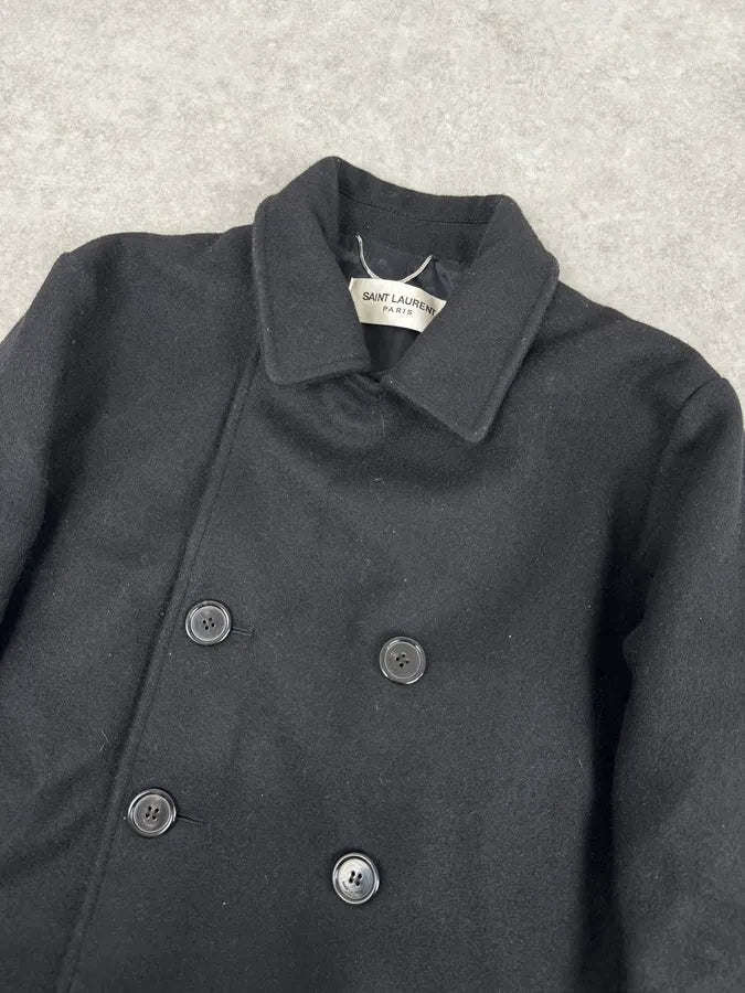 FW2014 Saint Laurent Black Classy Double-Breasted Peacoat FBtgRCN 5
