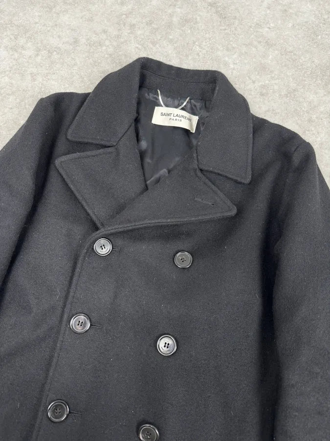 FW2014 Saint Laurent Black Classy Double-Breasted Peacoat FBtgRCN 4