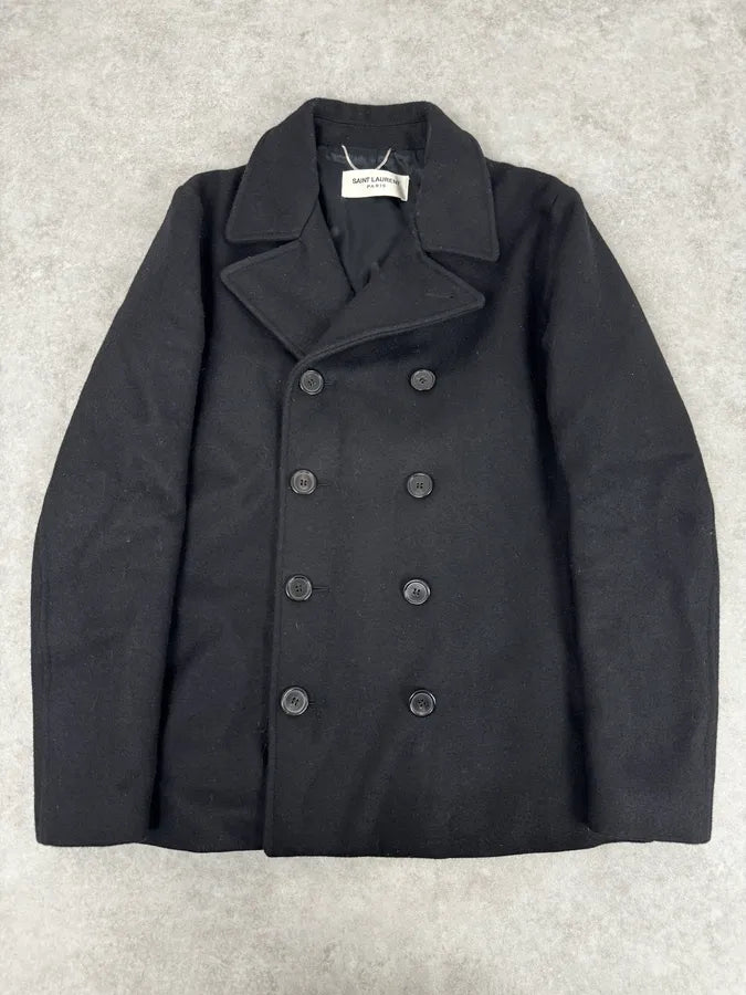 FW2014 Saint Laurent Black Classy Double-Breasted Peacoat FBtgRCN 0