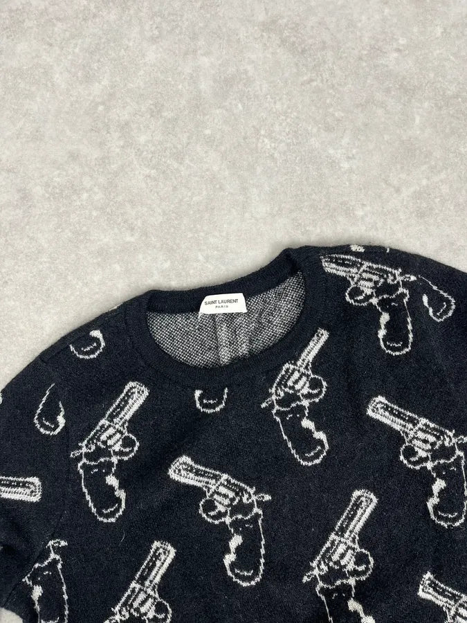 SS2014 Saint Laurent Black Wool Mohair Revolver Sweater by Hedi Slimane NhEScBW 4