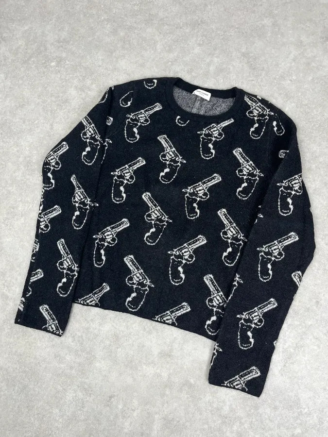 SS2014 Saint Laurent Black Wool Mohair Revolver Sweater by Hedi Slimane NhEScBW 3