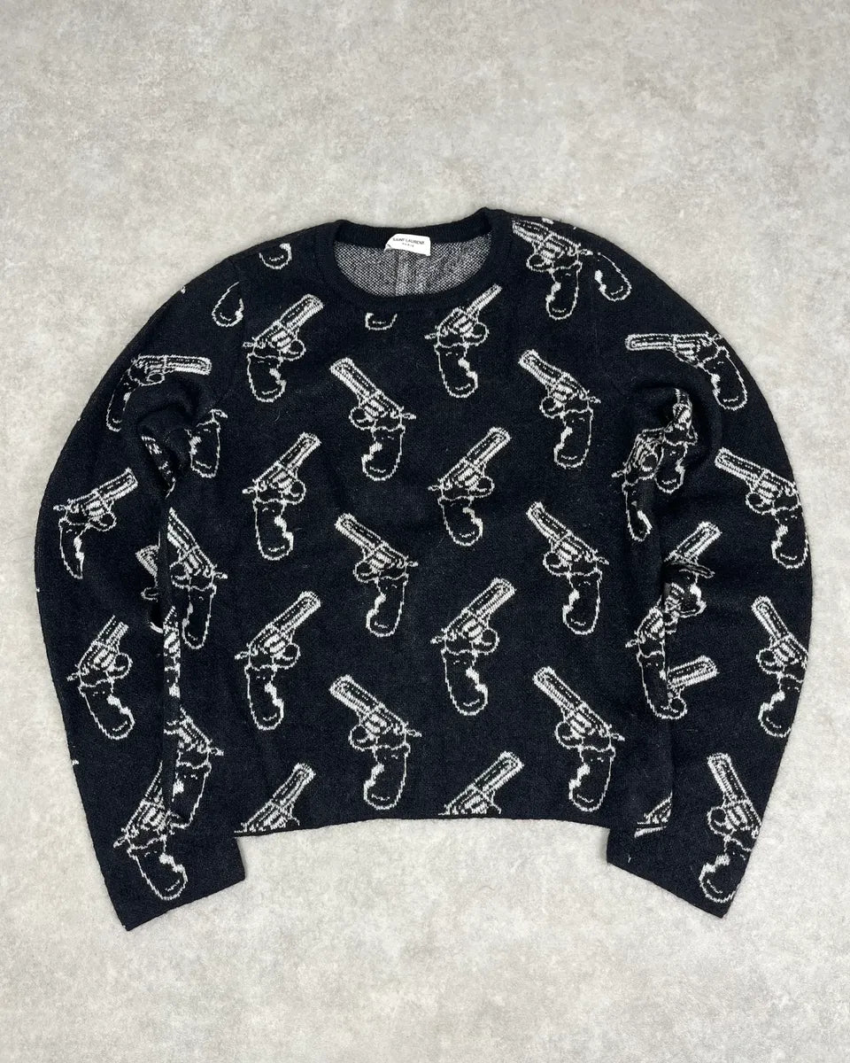 SS2014 Saint Laurent Black Wool Mohair Revolver Sweater by Hedi Slimane NhEScBW 0