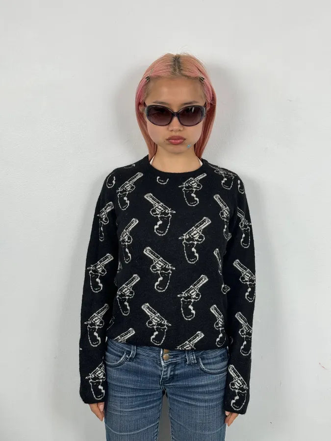 SS2014 Saint Laurent Black Wool Mohair Revolver Sweater by Hedi Slimane NhEScBW 1