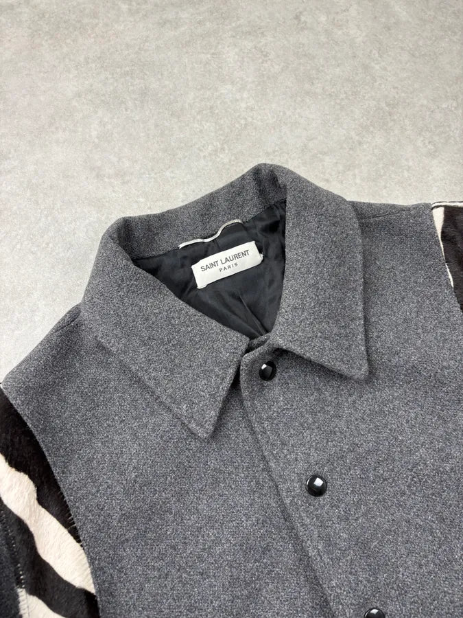 FW2014 Saint Laurent Grey Wool Pony Hair Zebra Teddy Jacket IDtdFsg 4