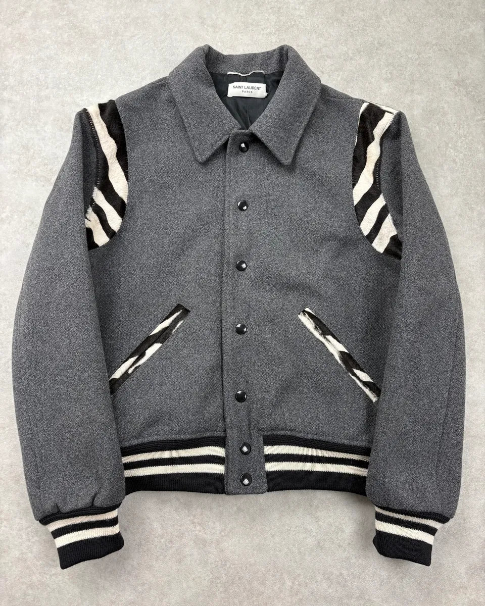 FW2014 Saint Laurent Grey Wool Pony Hair Zebra Teddy Jacket IDtdFsg 0