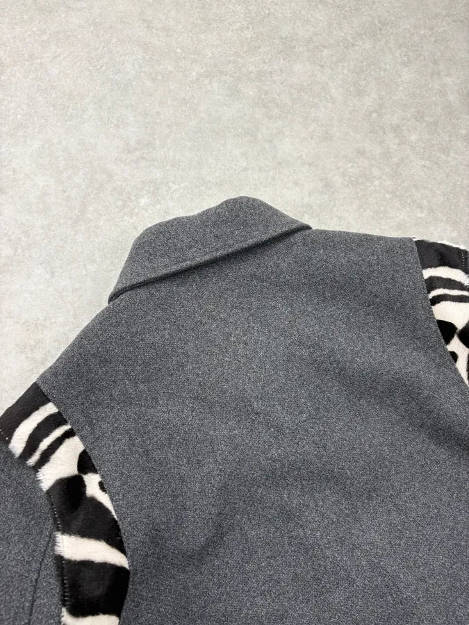 FW2014 Saint Laurent Grey Wool Pony Hair Zebra Teddy Jacket IDtdFsg 8