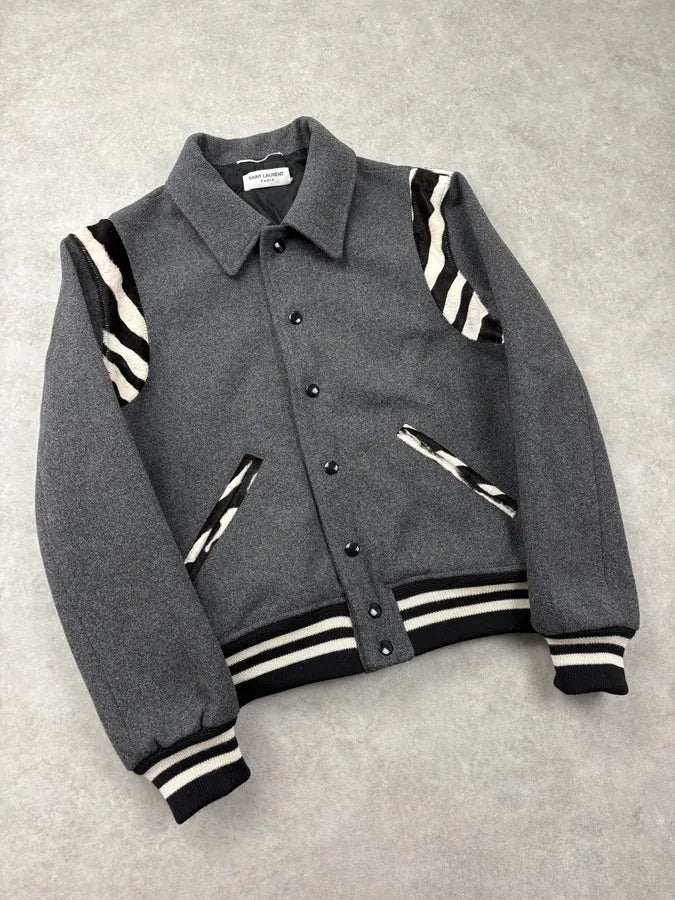FW2014 Saint Laurent Grey Wool Pony Hair Zebra Teddy Jacket IDtdFsg 3