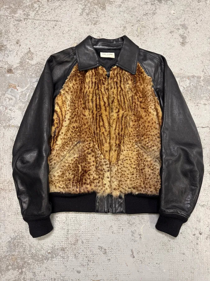 FW2014 Saint Laurent Sample Black Leather Marmot Fur Bomber Jacket by Hedi Slimane RxMxKMi 0