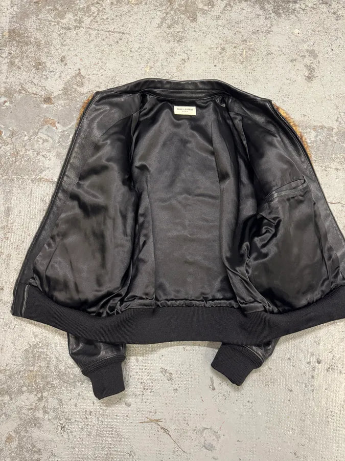 FW2014 Saint Laurent Sample Black Leather Marmot Fur Bomber Jacket by Hedi Slimane RxMxKMi 6