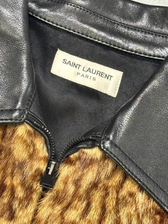 FW2014 Saint Laurent Sample Black Leather Marmot Fur Bomber Jacket by Hedi Slimane RxMxKMi 7