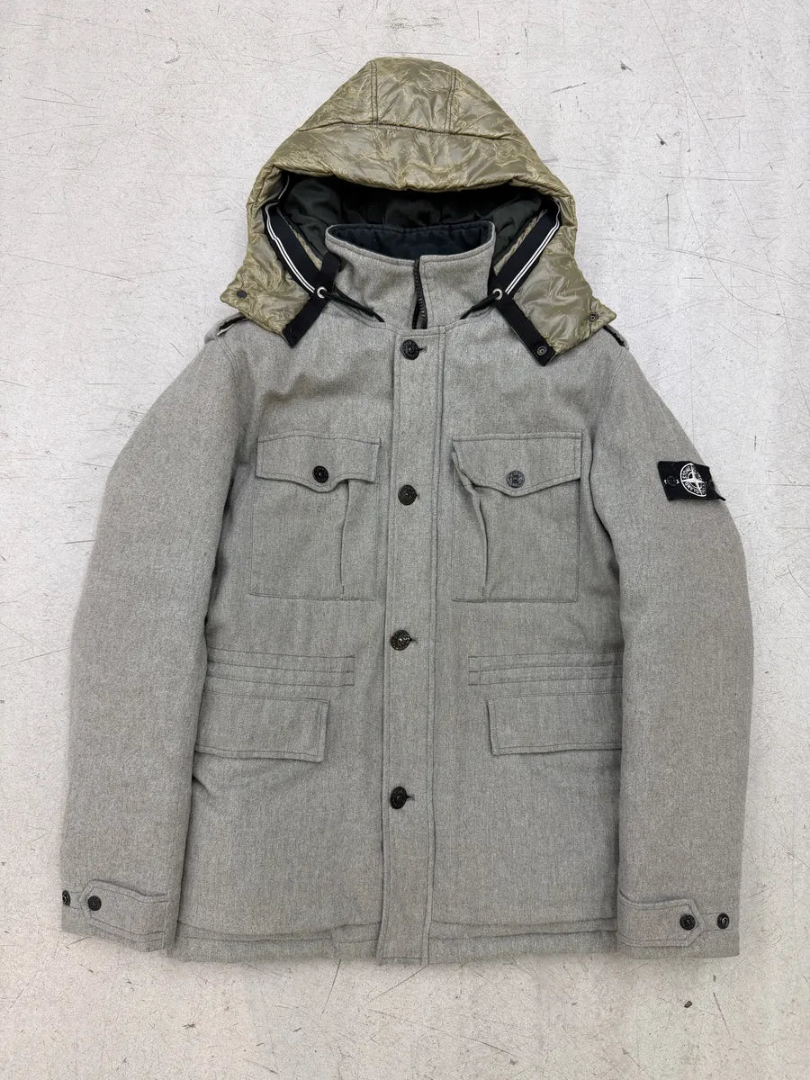 FW2014 Stone Island Ice Grey Wool Blend Puffer Hooded Coat DXxttKl 0