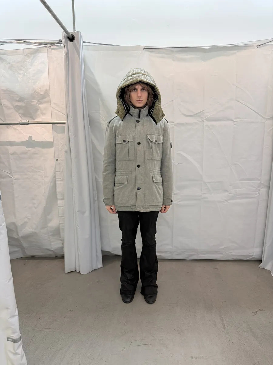 FW2014 Stone Island Ice Grey Wool Blend Puffer Hooded Coat DXxttKl 1