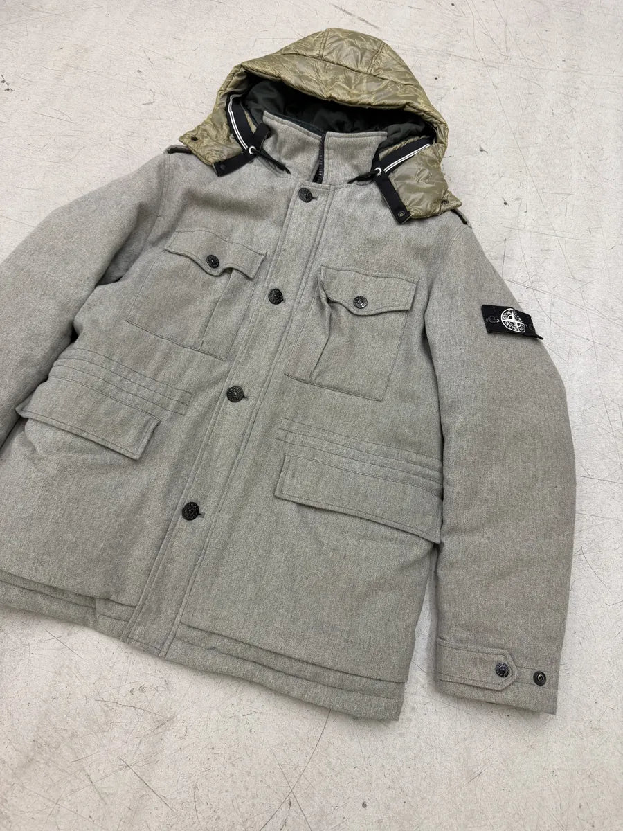 FW2014 Stone Island Ice Grey Wool Blend Puffer Hooded Coat DXxttKl 11