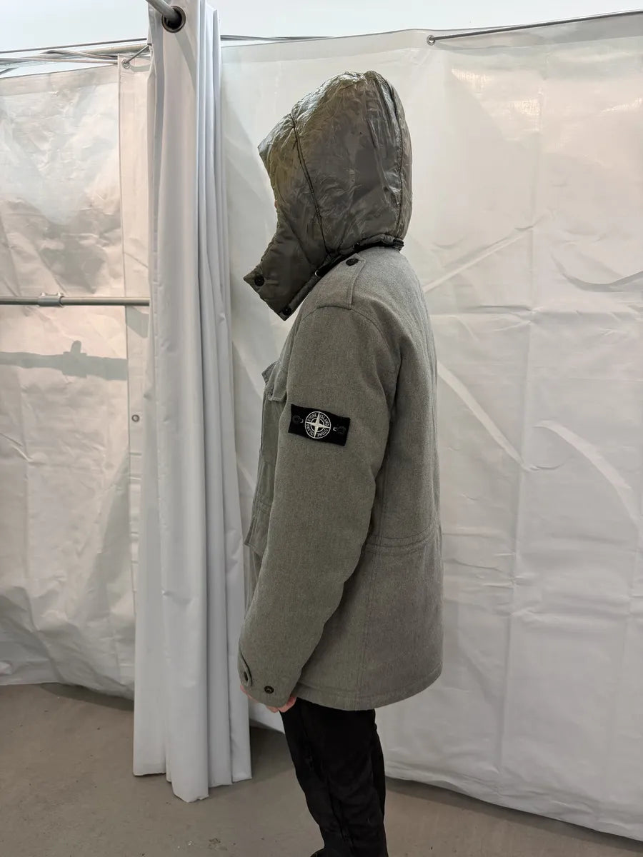 FW2014 Stone Island Ice Grey Wool Blend Puffer Hooded Coat DXxttKl 2
