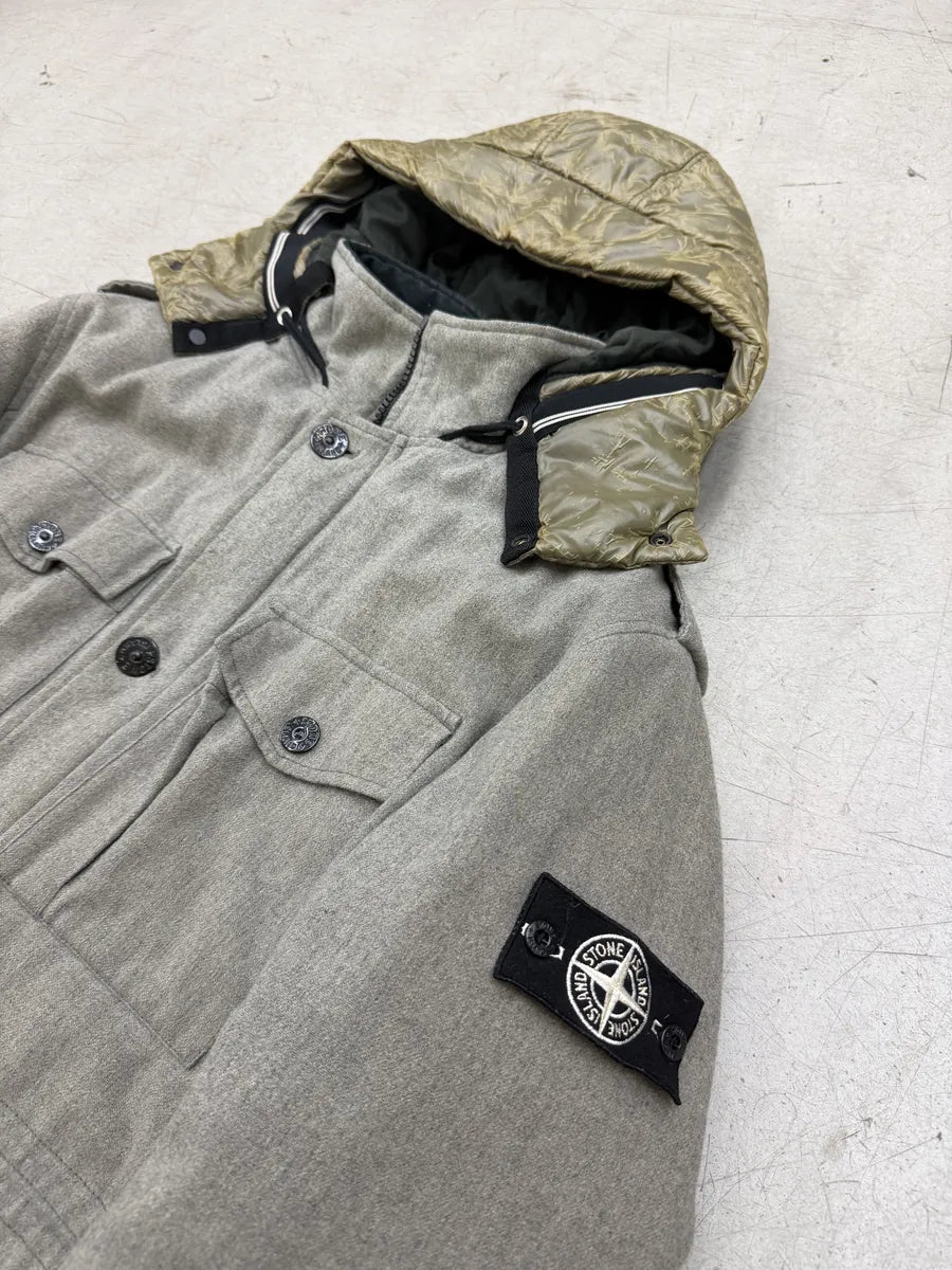 FW2014 Stone Island Ice Grey Wool Blend Puffer Hooded Coat DXxttKl 3