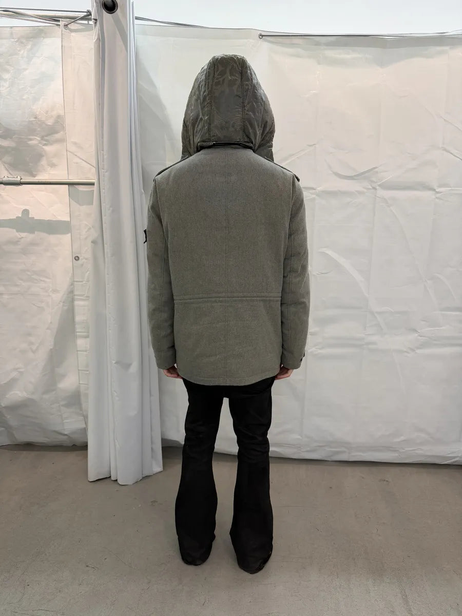 FW2014 Stone Island Ice Grey Wool Blend Puffer Hooded Coat DXxttKl 6