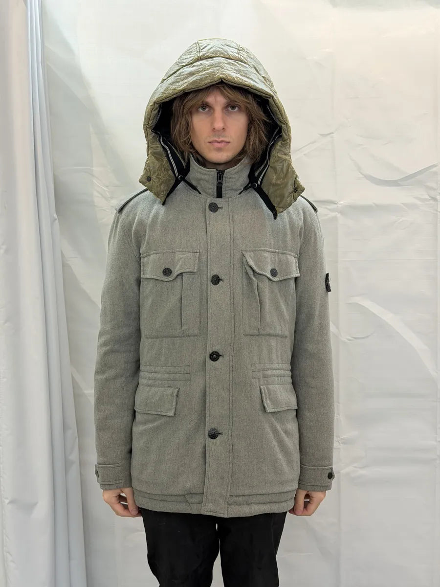 FW2014 Stone Island Ice Grey Wool Blend Puffer Hooded Coat DXxttKl 7