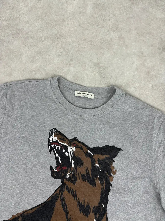 FW2015 Balenciaga Grey Cotton Wolf Graphic T-Shirt zLACApX 3