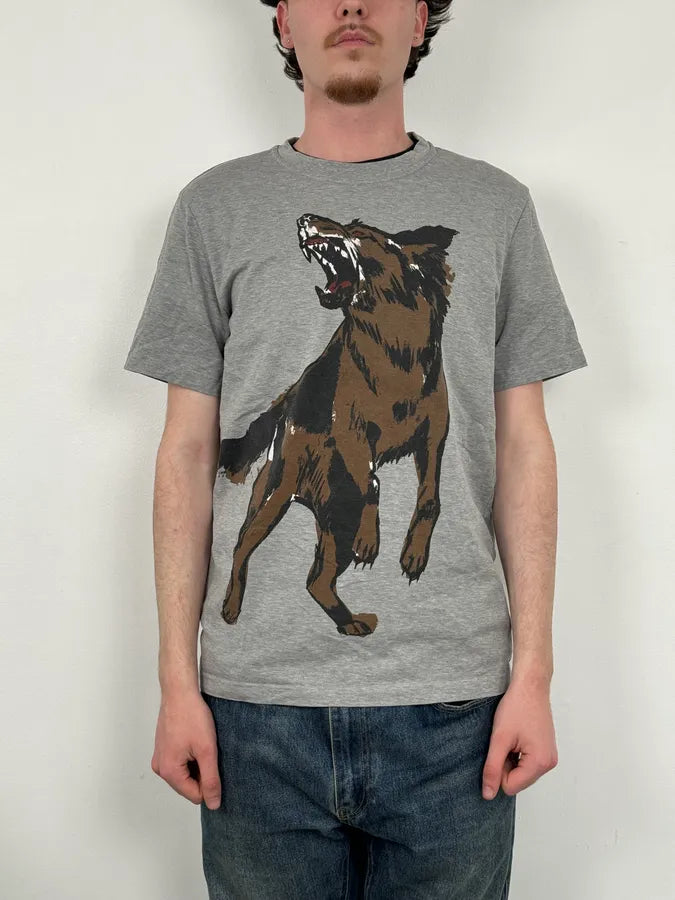 FW2015 Balenciaga Grey Cotton Wolf Graphic T-Shirt zLACApX 1