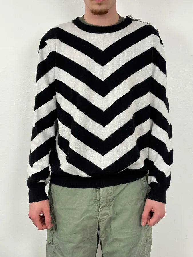 FW2015 Balmain Black & White Striped Sweater VvDeine 1