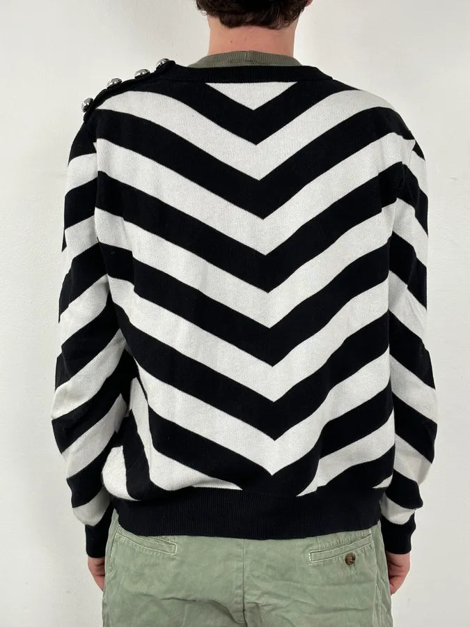 FW2015 Balmain Black & White Striped Sweater VvDeine 2