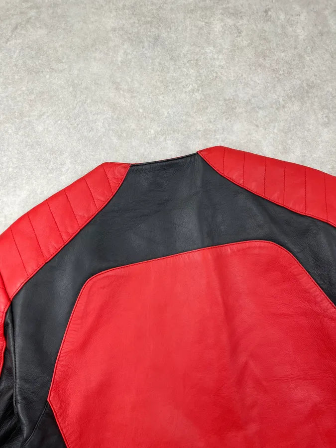 2015 Balmain & H&M Red Leather Quilted Moto Leather Jacket FiyyIPJ 6
