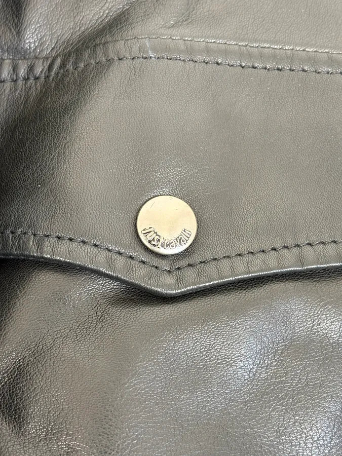 FW2015 Cavalli Black Leather Shearling Collar Jacket JNyskBd 9