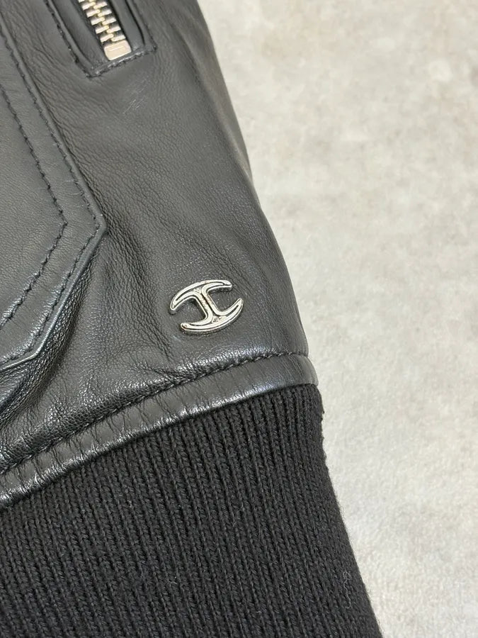 FW2015 Cavalli Black Leather Shearling Collar Jacket JNyskBd 8