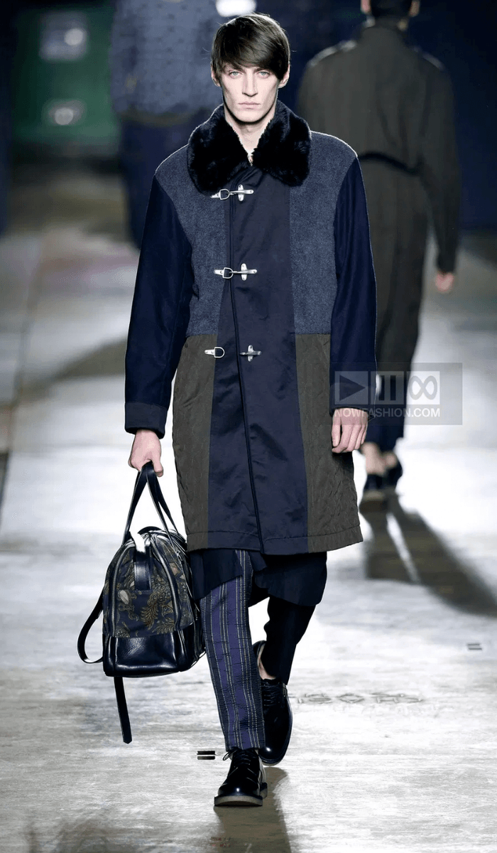 FW2015 Dries Van Noten Black & Navy Long Fur Naval Jacket lhhPpYg 1