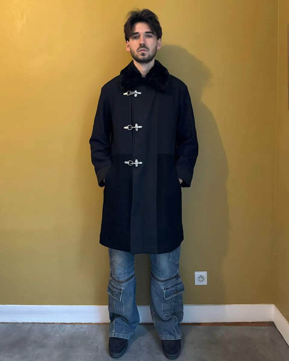 FW2015 Dries Van Noten Black & Navy Long Fur Naval Jacket lhhPpYg 2