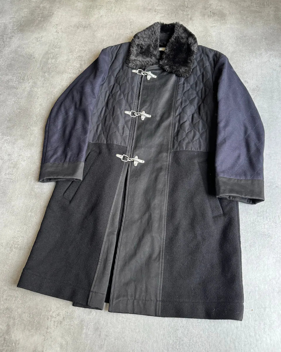FW2015 Dries Van Noten Black & Navy Long Fur Naval Jacket lhhPpYg 4