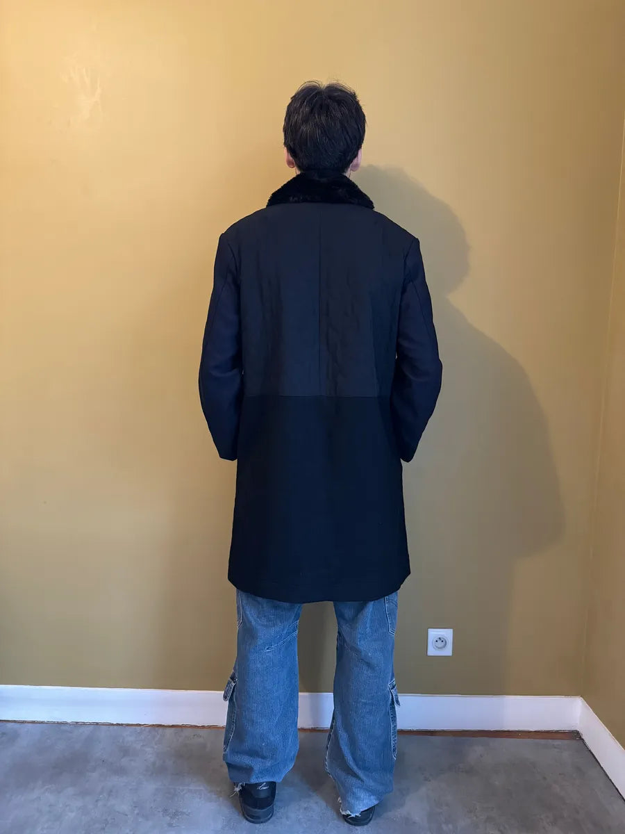 FW2015 Dries Van Noten Black & Navy Long Fur Naval Jacket lhhPpYg 5