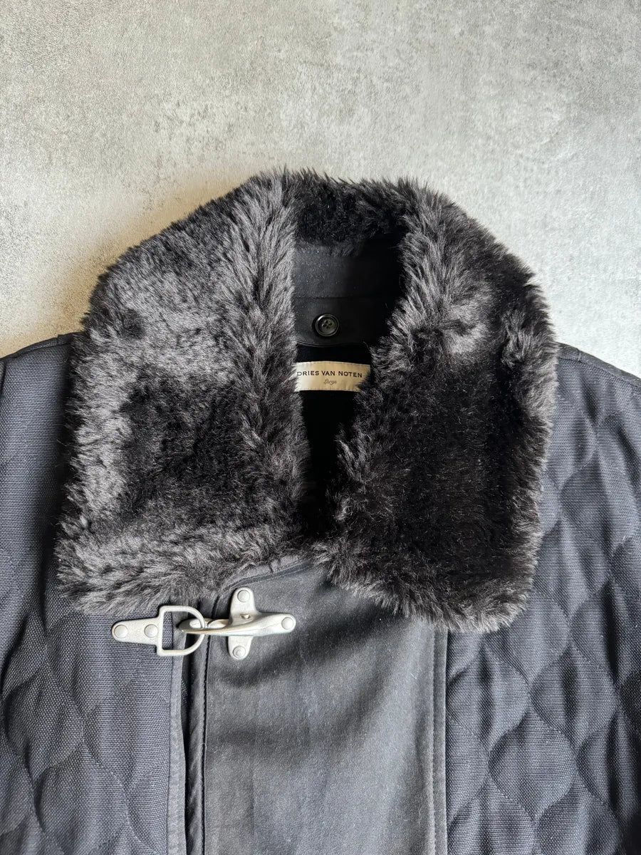 FW2015 Dries Van Noten Black & Navy Long Fur Naval Jacket lhhPpYg 7