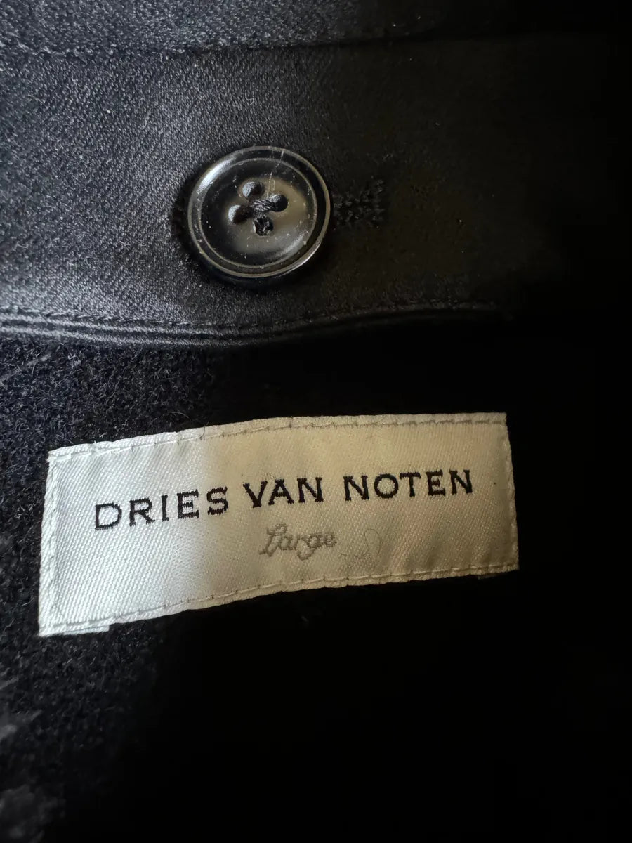 FW2015 Dries Van Noten Black & Navy Long Fur Naval Jacket lhhPpYg 8