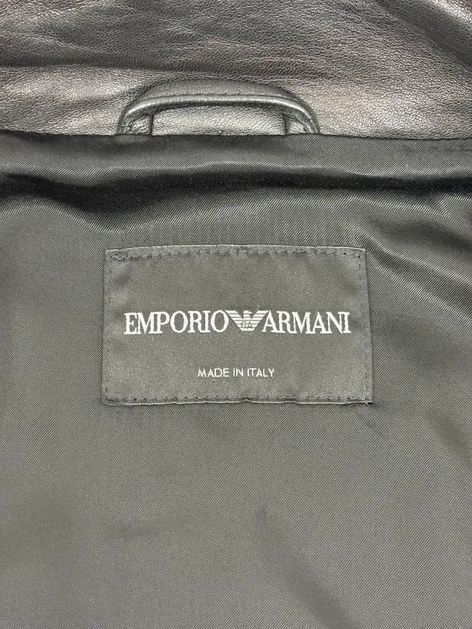 FW2015 Emporio Armani Biker Black Leather Asymmetrical Zip Jacket JtMVlxl 11
