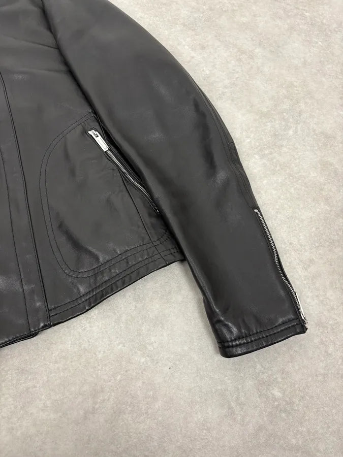 FW2015 Emporio Armani Biker Black Leather Asymmetrical Zip Jacket JtMVlxl 8