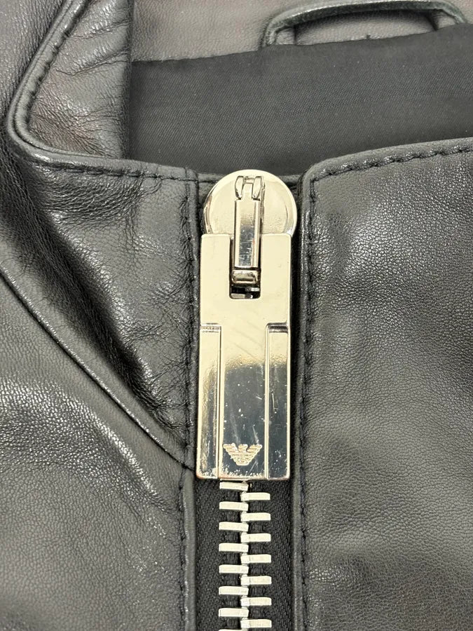 FW2015 Emporio Armani Biker Black Leather Asymmetrical Zip Jacket JtMVlxl 9