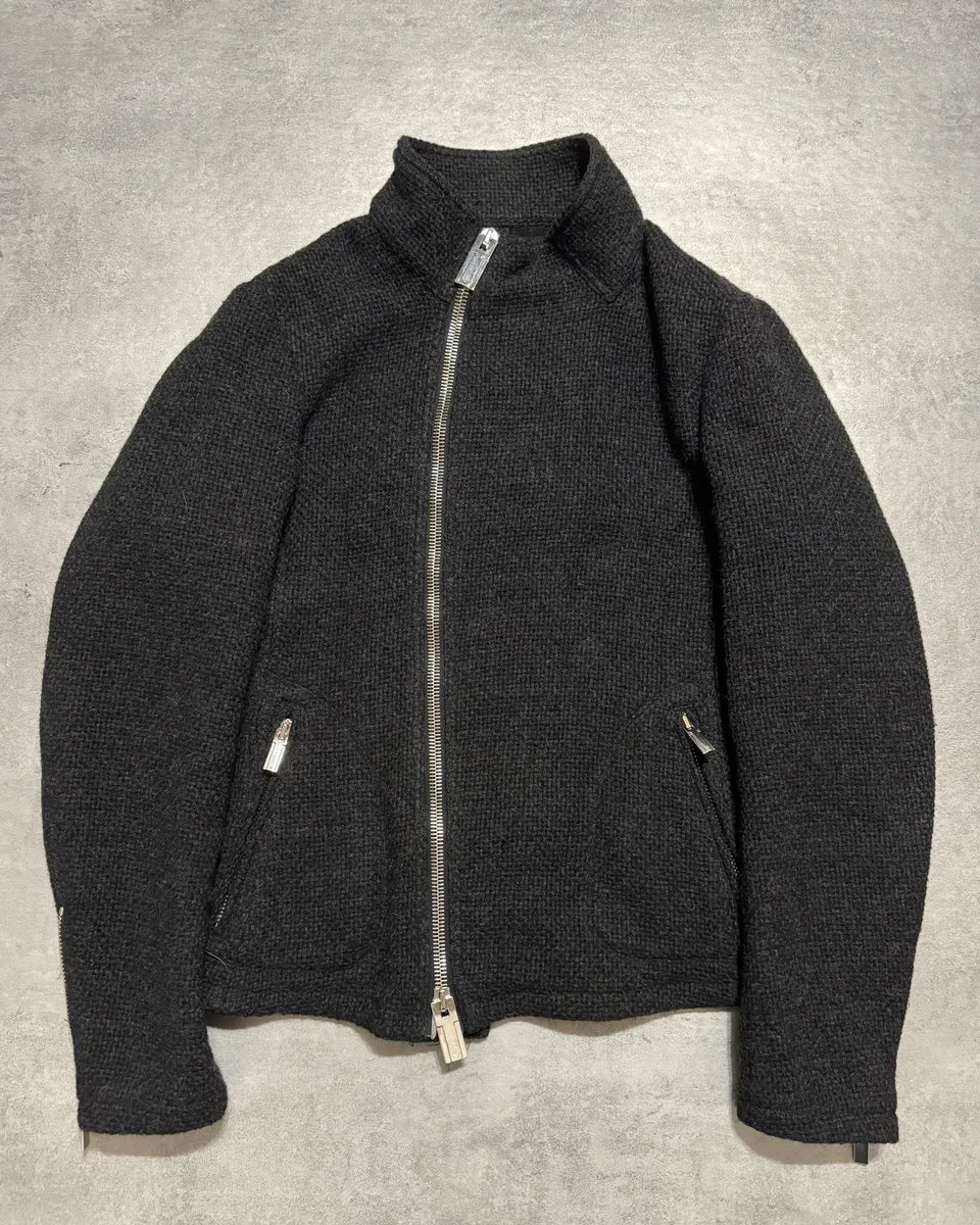 FW2015 Emporio Armani Grey Asymmetrical Wool Multi Zips Jacket OxnHKur 0