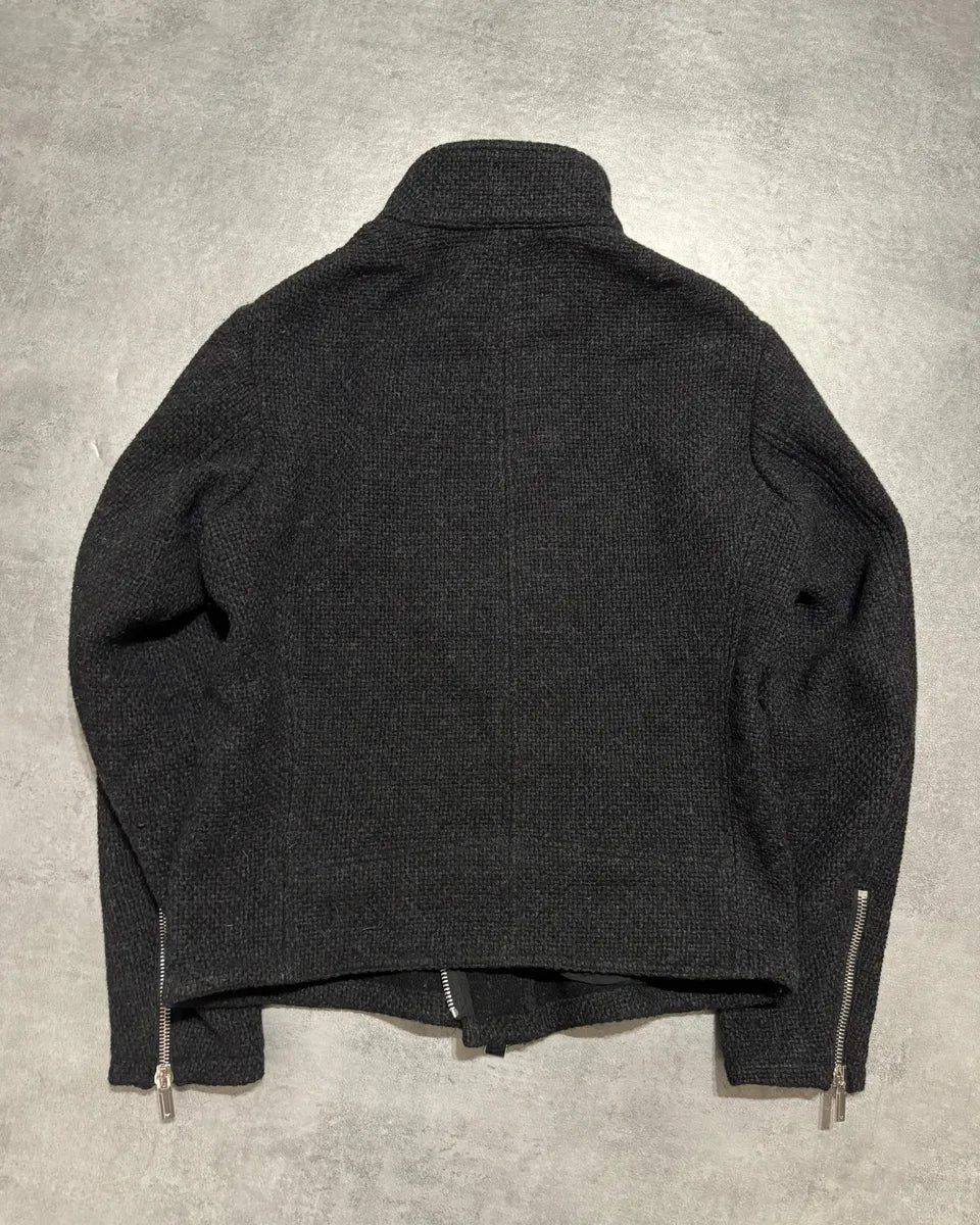 FW2015 Emporio Armani Grey Asymmetrical Wool Multi Zips Jacket OxnHKur 2