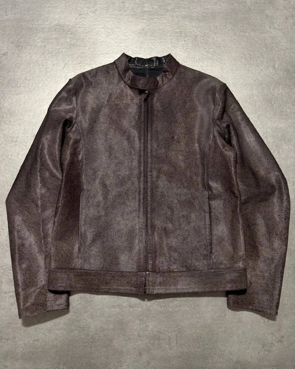 FW2015 Emporio Armani Pony Hair Rust Leather Jacket (L) 0