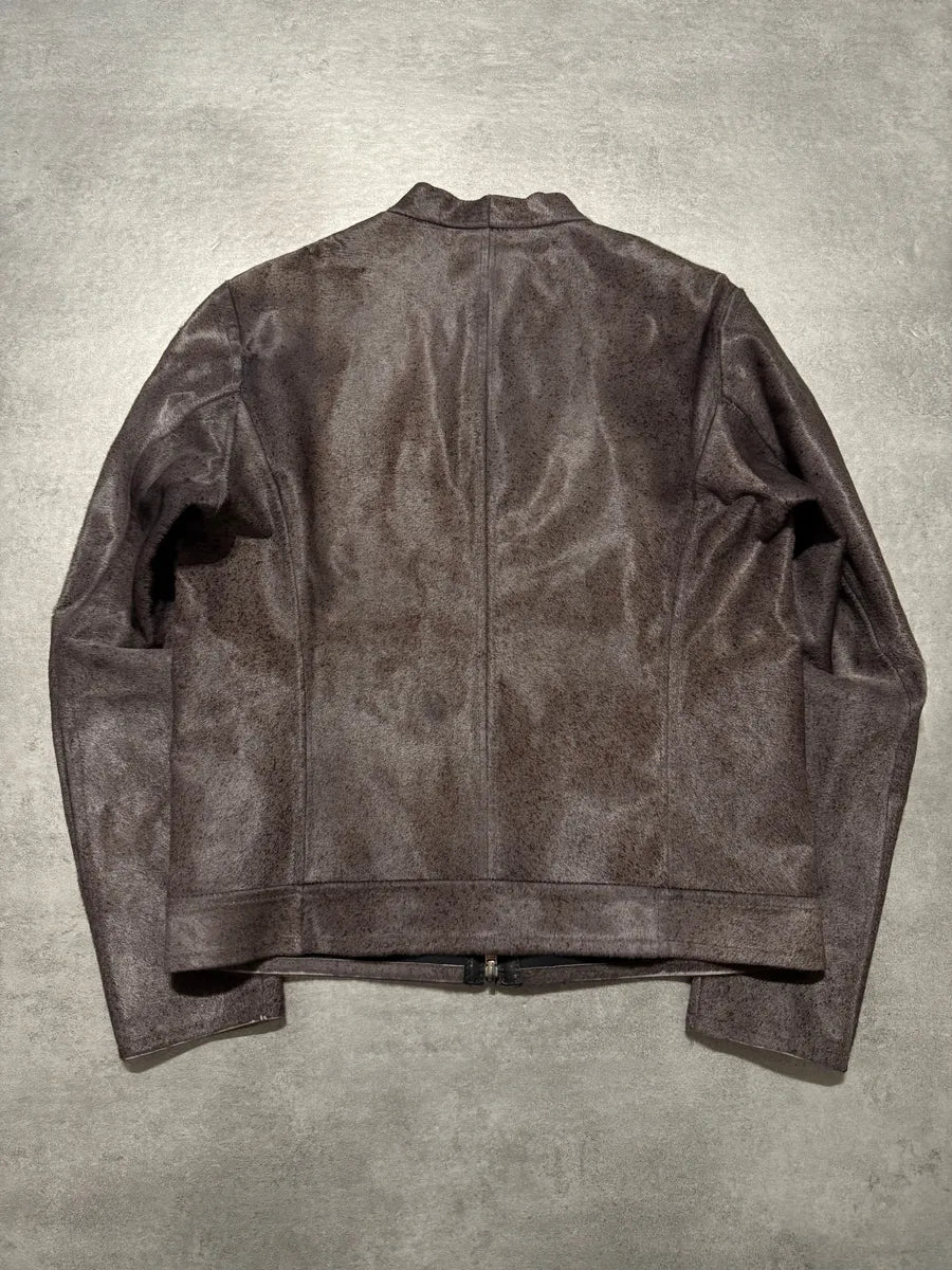 FW2015 Emporio Armani Pony Hair Rust Leather Jacket (L) 3