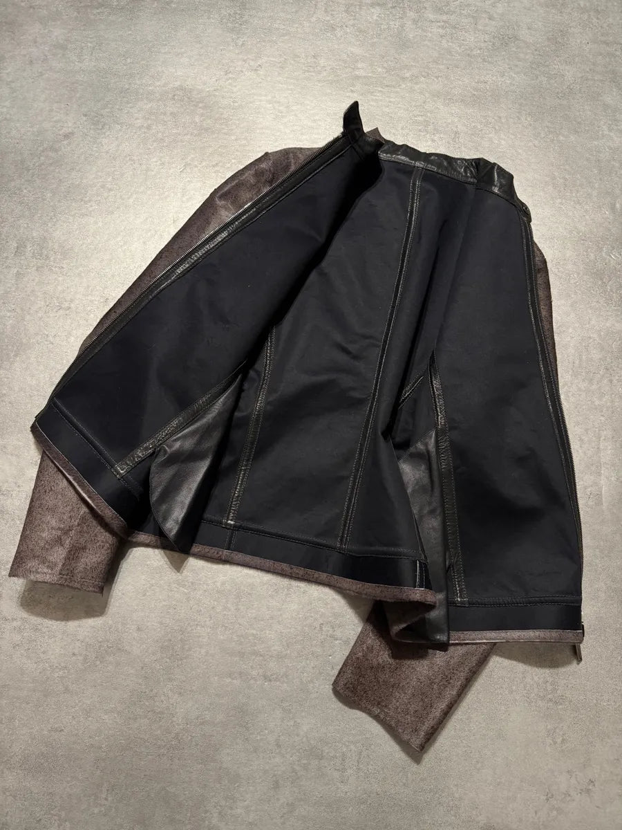 FW2015 Emporio Armani Pony Hair Rust Leather Jacket (L) 5