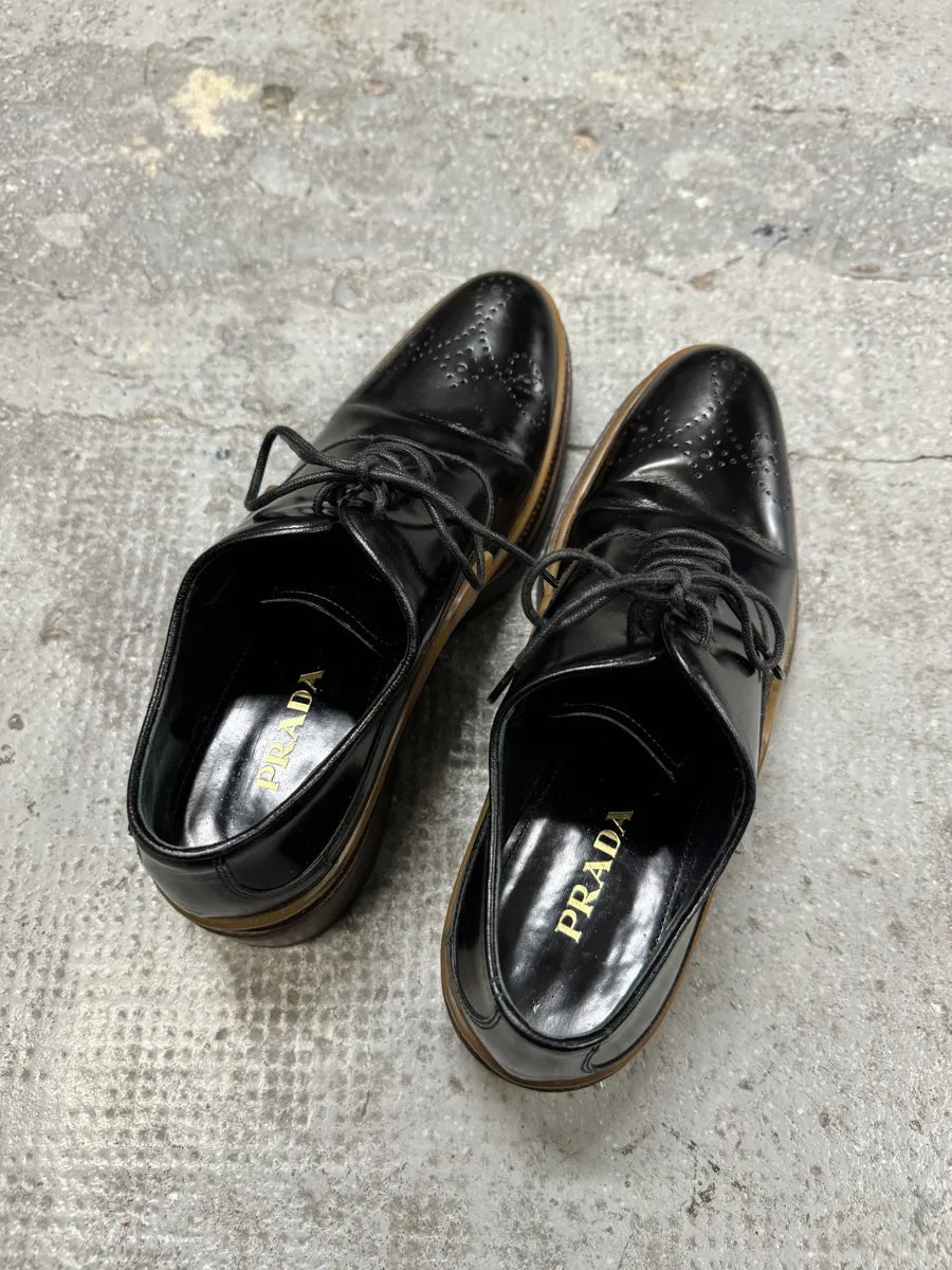 FW2015 Prada Black Brixen Derbies Leather Shoes zRnbwKv 1